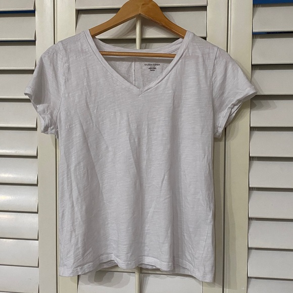 Eileen Fisher Petite Collection. White V-Neck Tee. Size Petite Medium - Picture 1 of 9